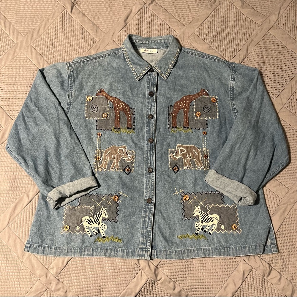 Vintage Ariel Womens Denim Button Down Shirt (2X)